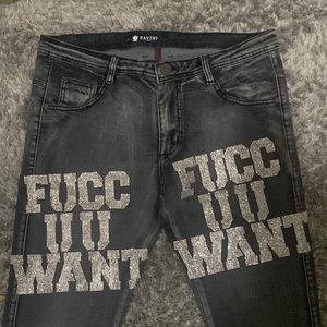 Fuucuwant rhinestone jeans